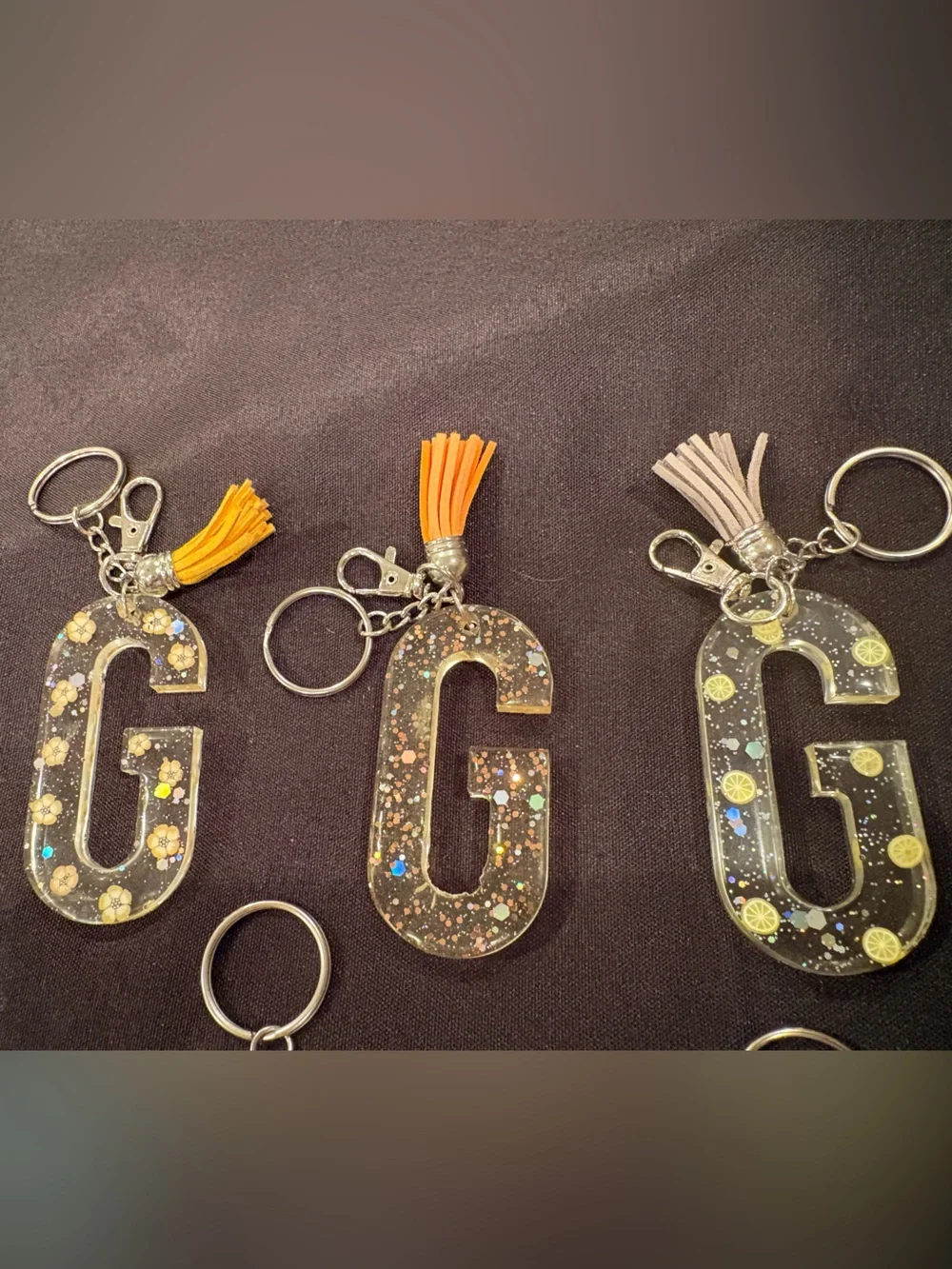 G Initial Resin Keychain with Tassel - Assorted Colors